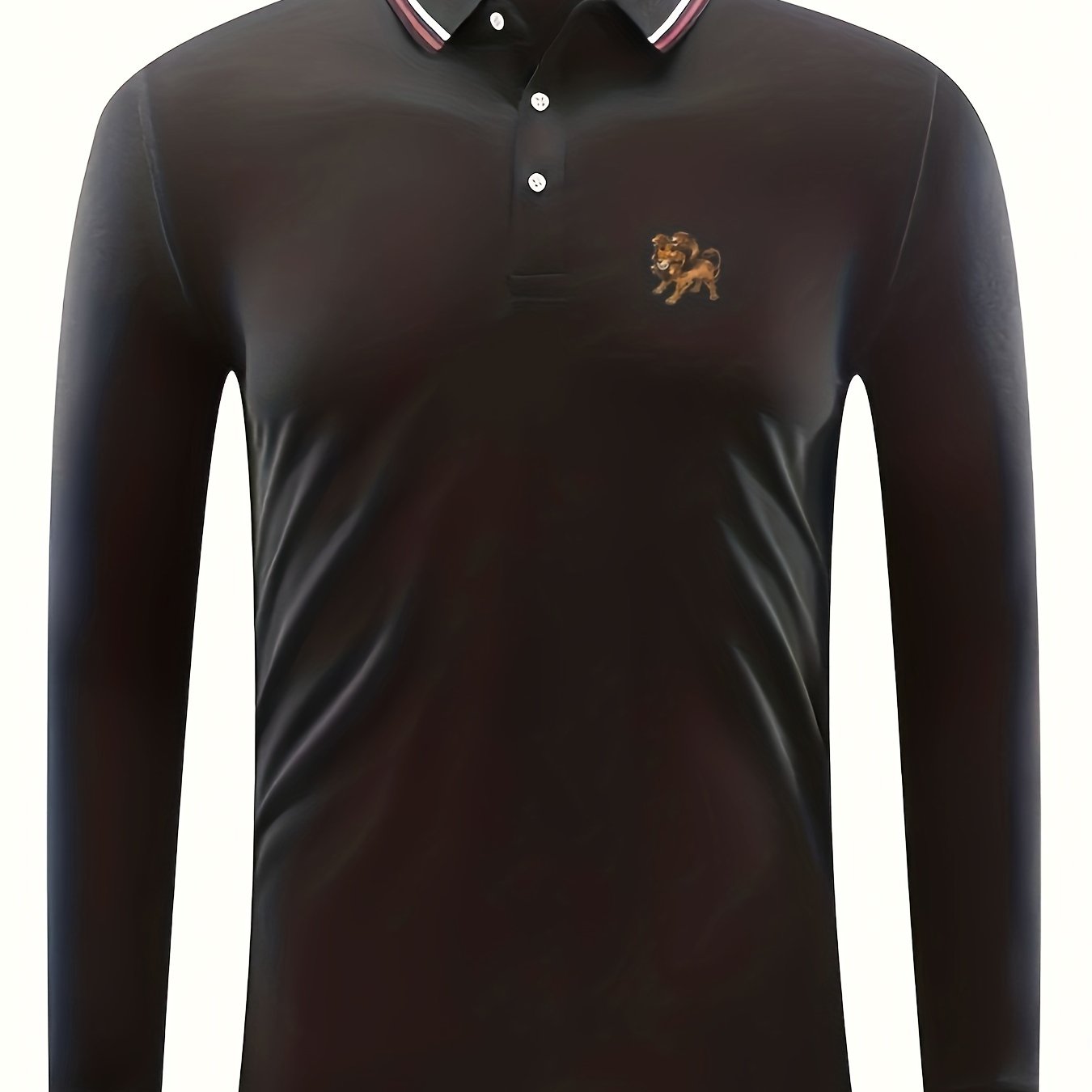 Men's Lion Print Polo Shirt Casual Breathable Long Sleeve Shirt