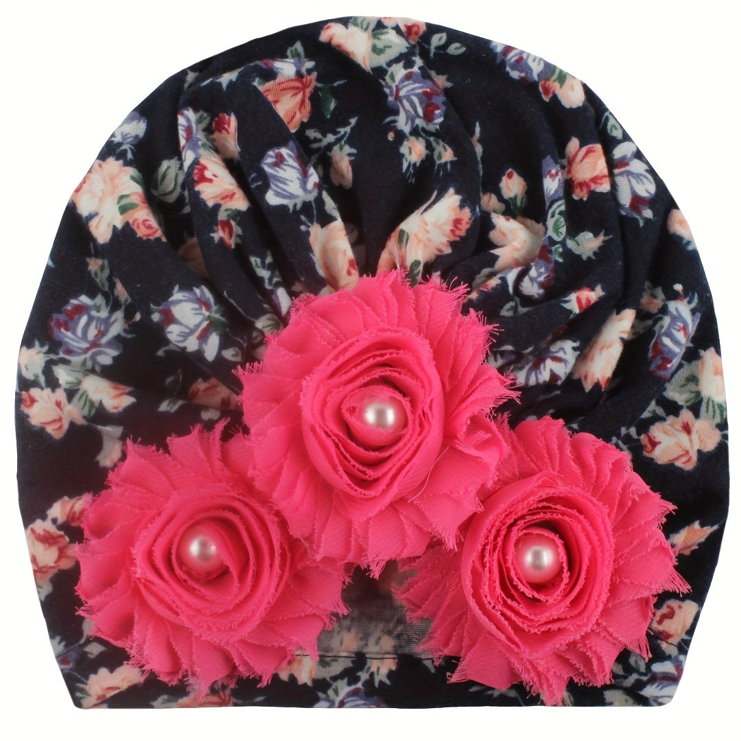 Soft Beanie Hat with Flowers for Baby Boy Girl