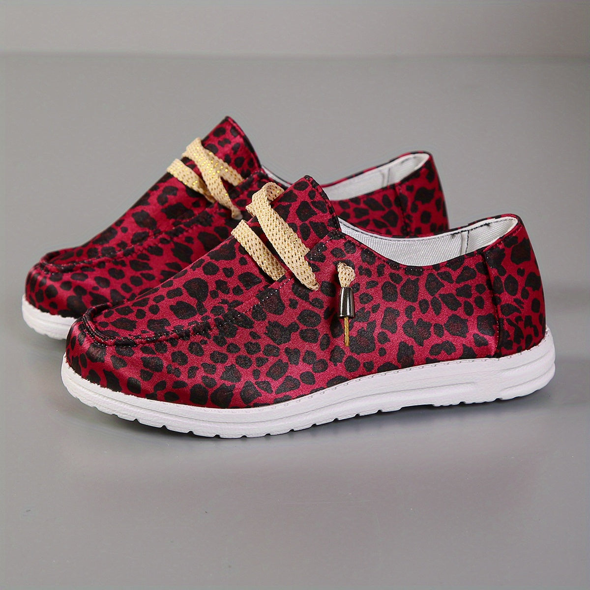 Leopard Print Flat Lace-Up Canvas Shoes for Women