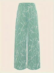 Abstract Print Wide Leg Pants Casual High Waist Loose Pants