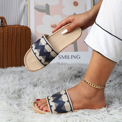 Women's Chevron Pattern Slide Shoes Open Toe Casual Flat Slides