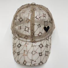 Sequin Embroidery Baseball Cap Solid Mesh Breathable Dad Hat Adjustable