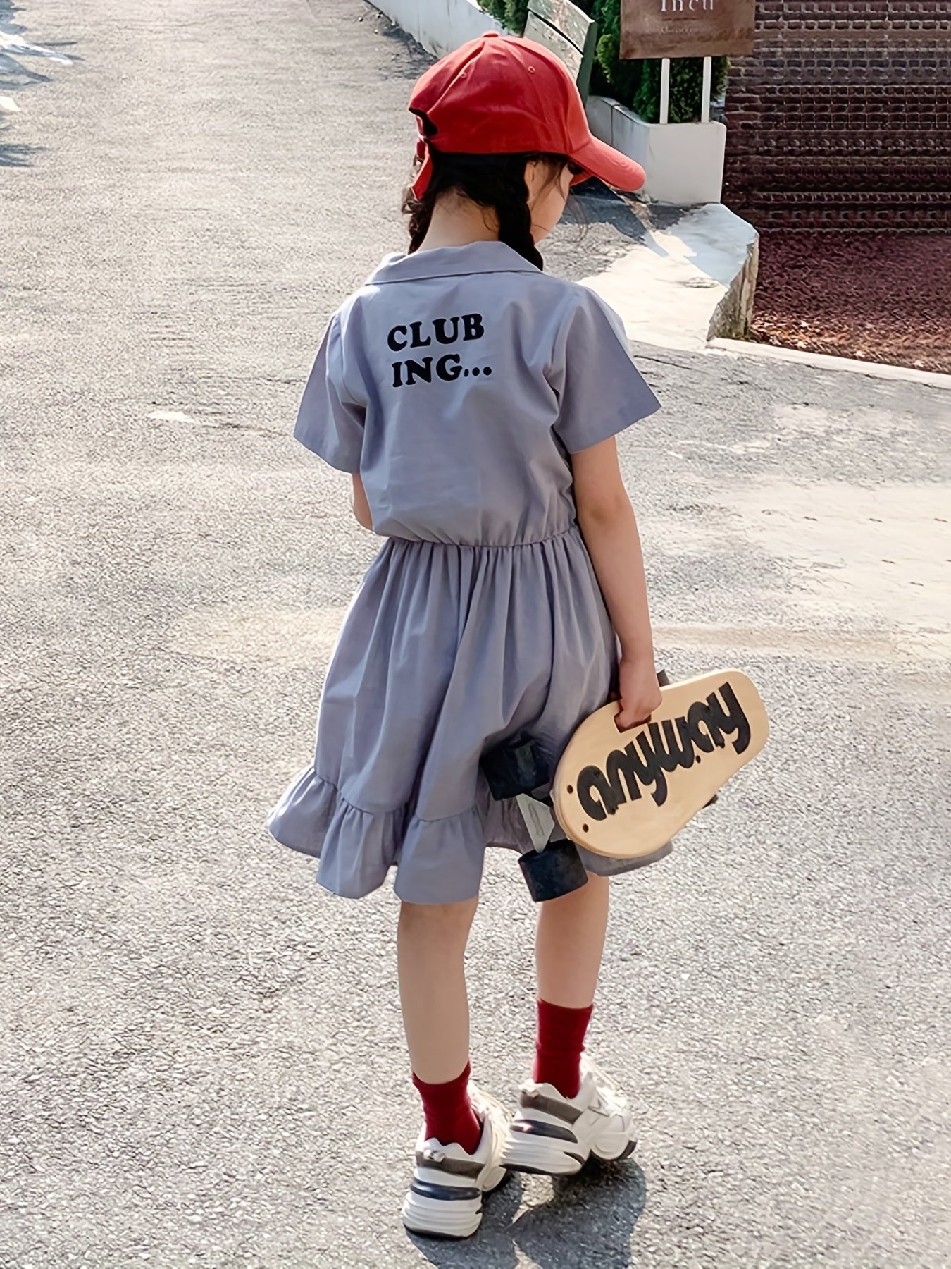 Girls Cotton One Piece Dress Short Sleeve Crew Neck Kids Summer Clothing