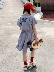 Girls Cotton One Piece Dress Short Sleeve Crew Neck Kids Summer Clothing