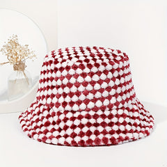 Plaid Plush Bucket Hat Lightweight Basin Hat Unisex Fisherman Hats
