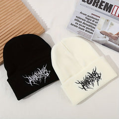 Men's Gothic Scar Embroidery Knitted Beanie Street Ski Cap