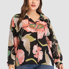 Women's Floral Print Button Up Long Sleeve Blouse