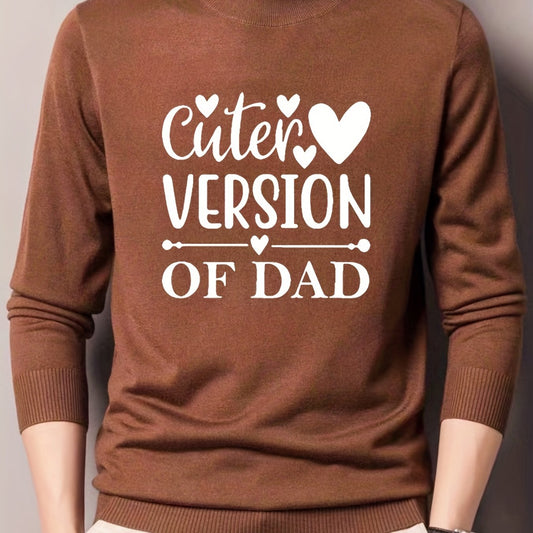 Heart & DAD Print Knitted Sweater Men's Crew Neck Pullover Fall Winter