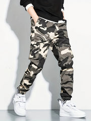 Camouflage Pockets Men's Cotton Cargo Pants Comfy Jogger Pants Work Pants