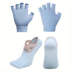 Non-Slip Gloves & Yoga Socks Set for Fitness Sports - Half Finger Gloves & Cross