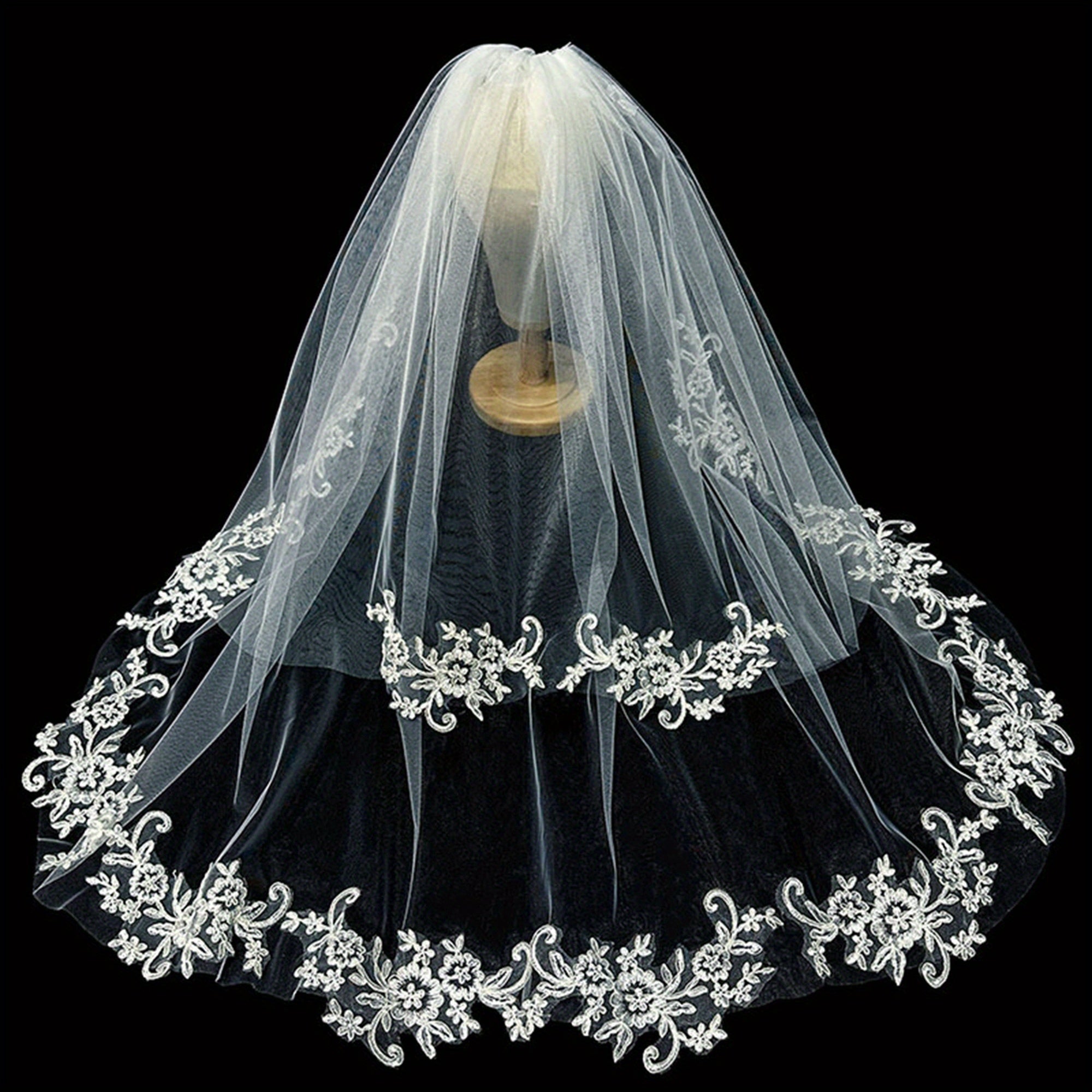 Floral Edge Bridal Veil for Wedding Prom Formal Events