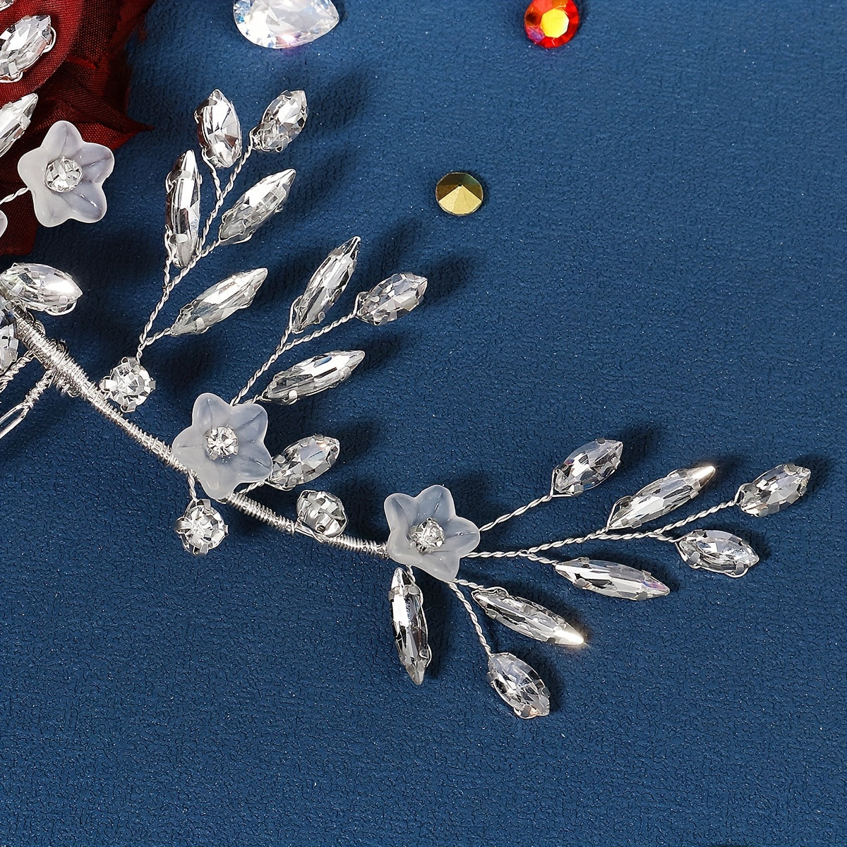 Acrylic Flower & Rhinestone Hair Comb Bridal Wedding Headwear