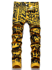 Letter Print Cotton Jeans Men's Casual Street Style Denim Pants