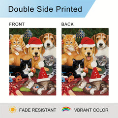 Christmas Dog Cat Garden Flag Double Sided Vertical Rustic Farmhouse Yard Flag