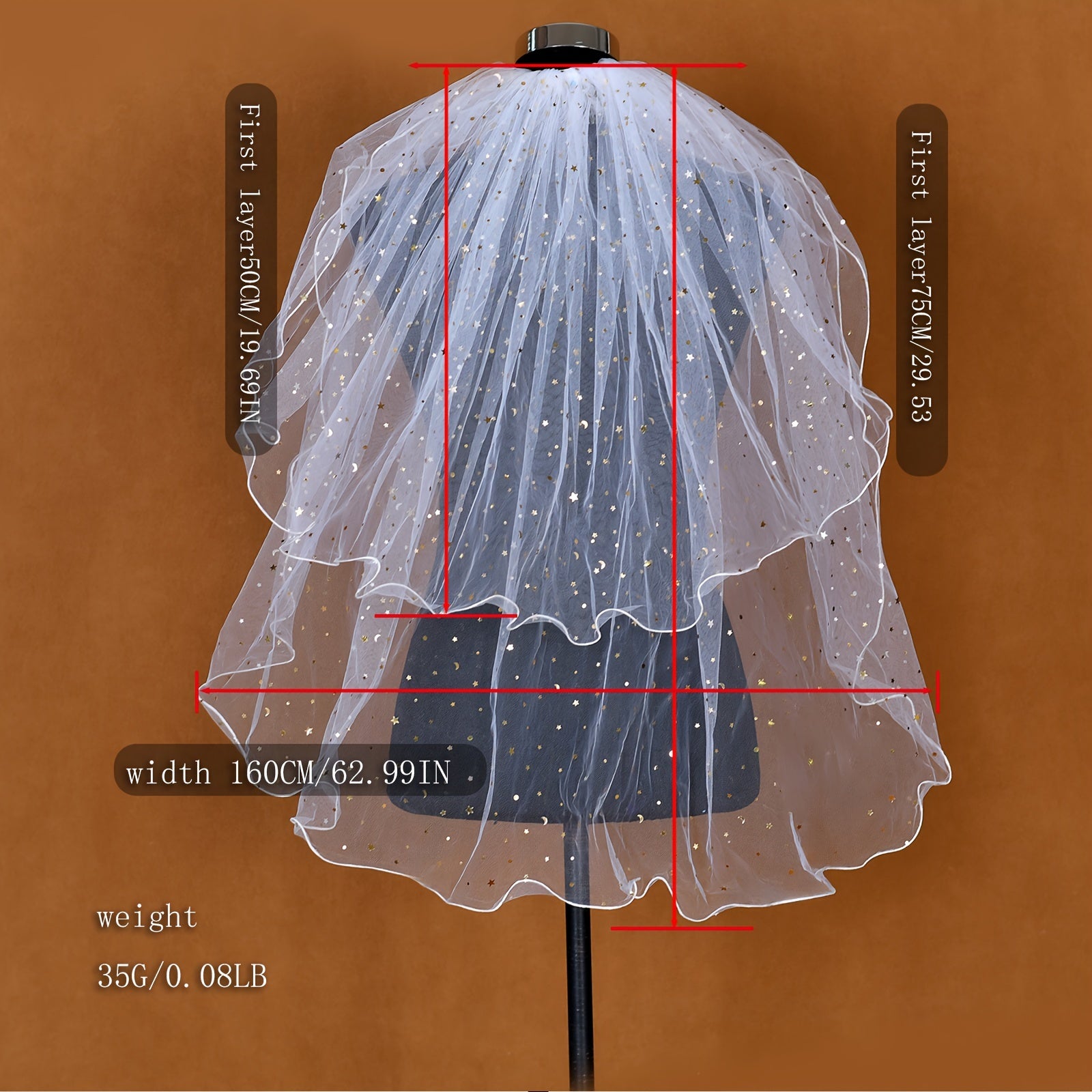 Double Layer Sequin Bridal Veil with Comb for Wedding M14