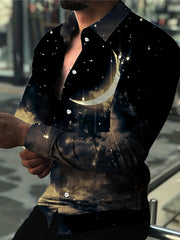 Moon & Star Pattern Men s Long Sleeve Shirt