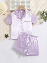 2pcs Short Sleeve Shorts Girls Loungewear Set