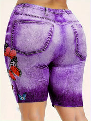 Women's Butterfly Denim Yoga Running Shorts