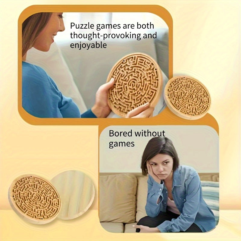Wooden Maze Puzzle Board Double Sided - Brain Teaser Game