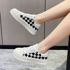 Women's Plaid Pattern Sneakers Casual Shell Toe Outdoor Shoes
