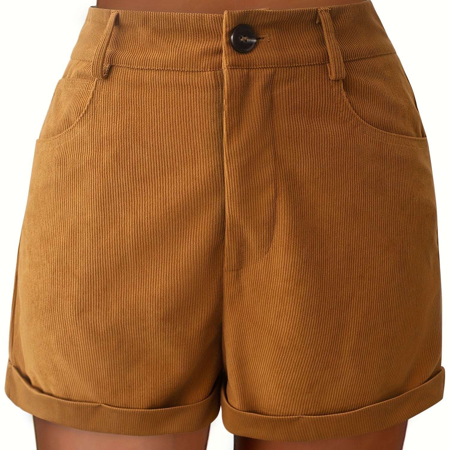 Solid Button Front Slim Shorts for Women