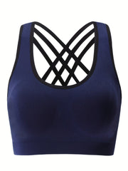Sports Bra Women's Plus Solid Seamless Padded Cross Back Fitness Bra