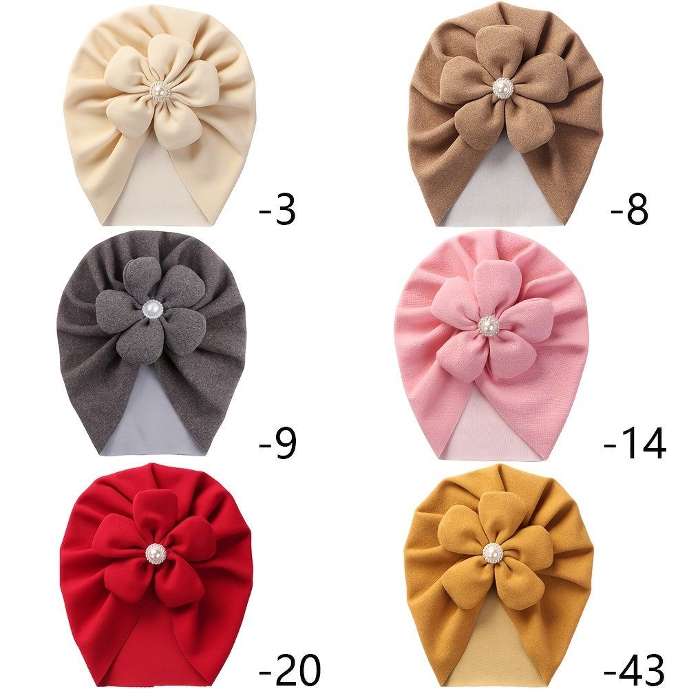 Newborn Toddler Pearl Flower Beanie Head Wrap Hat Solid Turban Headband
