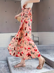 Floral Print Lace Up Skirt High Waist Maxi Boho Style