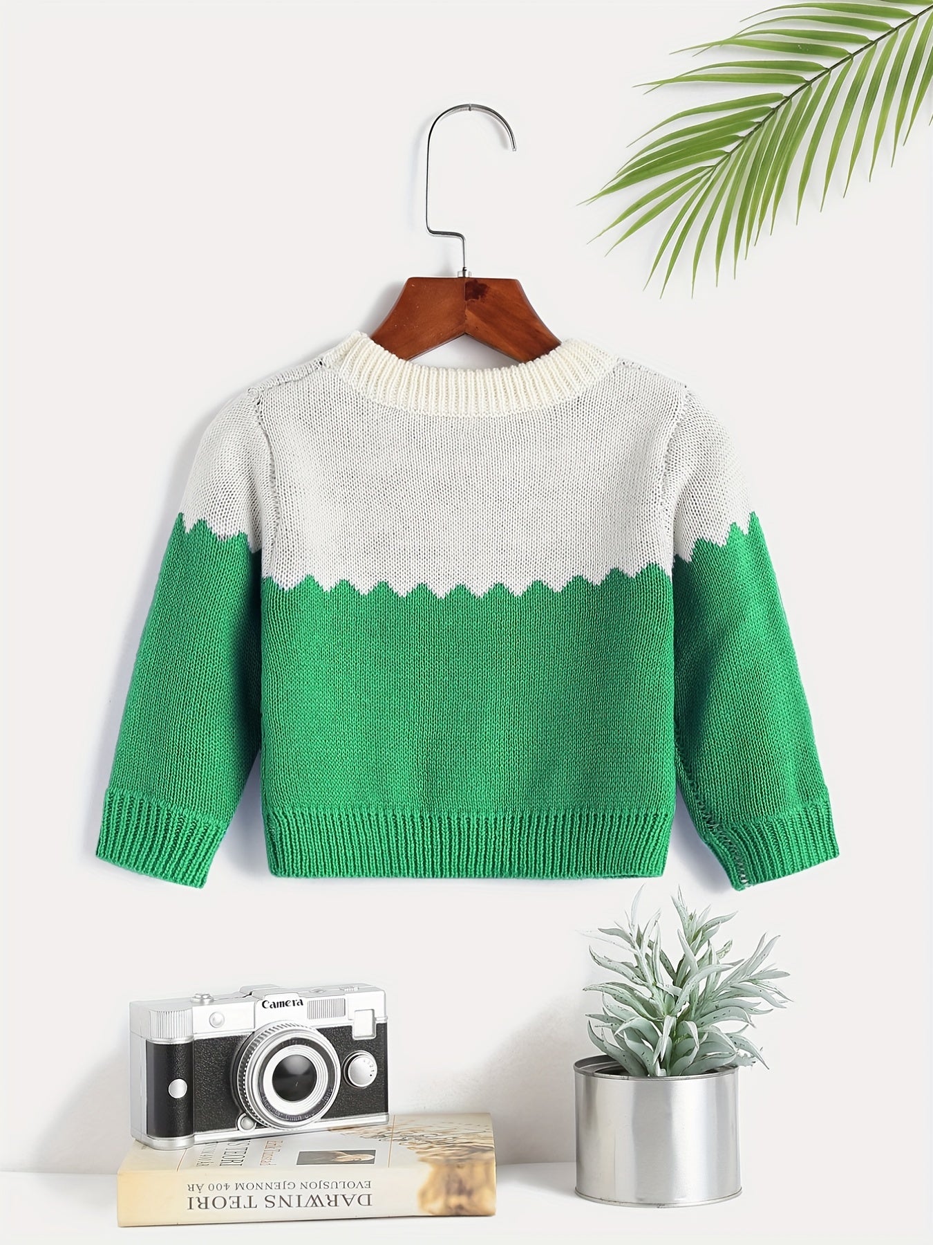 Block Round Neck Jacquard Knitted Pullover Top Girls Sweater