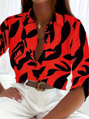 Floral Print Long Sleeve Button-Up Blouse