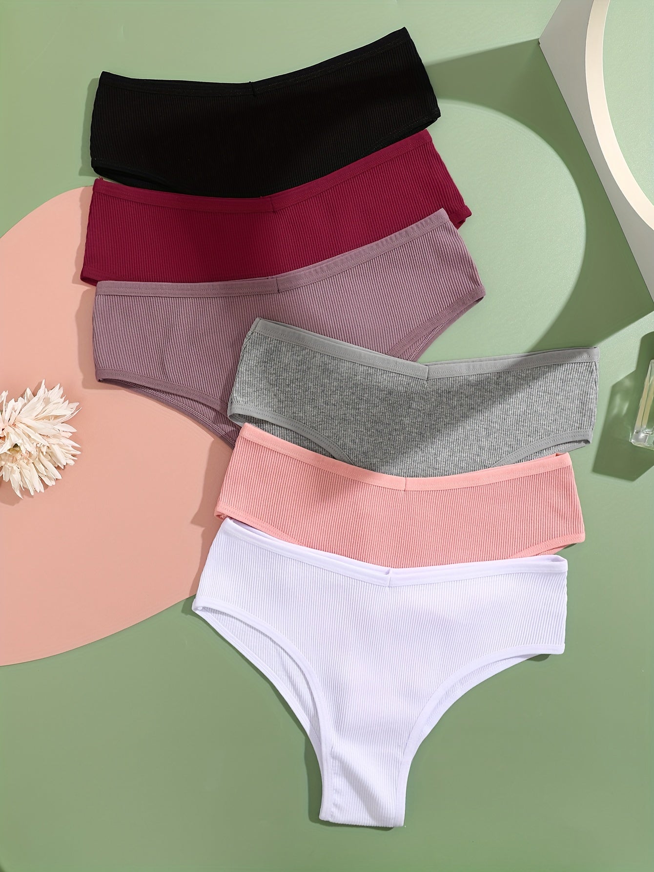 6pcs Ribbed Panties Stretchy Intimates Women's Lingerie