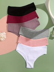 6pcs Ribbed Panties Stretchy Intimates Women's Lingerie