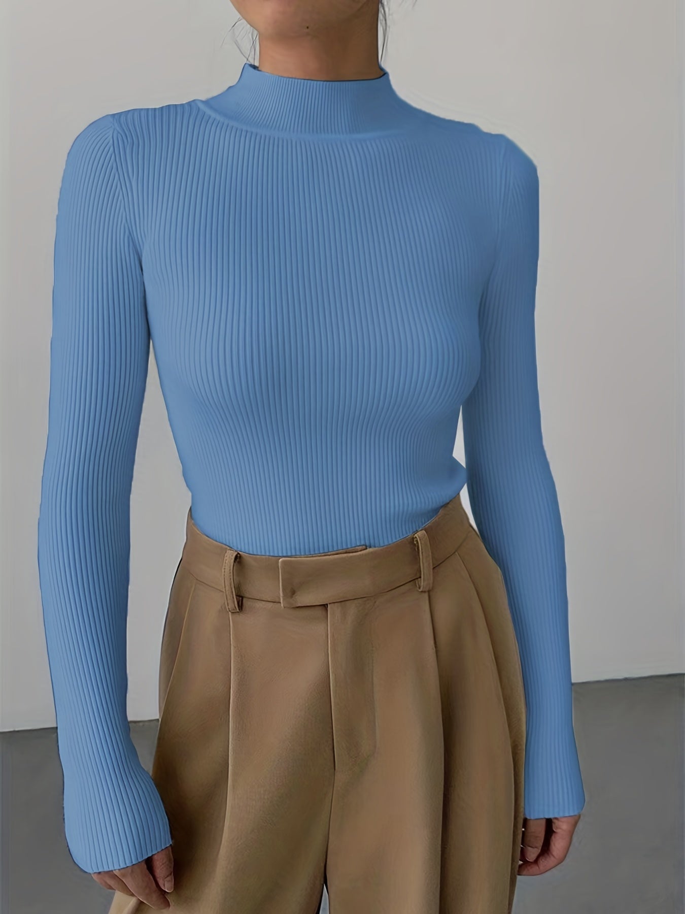 Women's Ribbed Mock Neck Knit Sweater