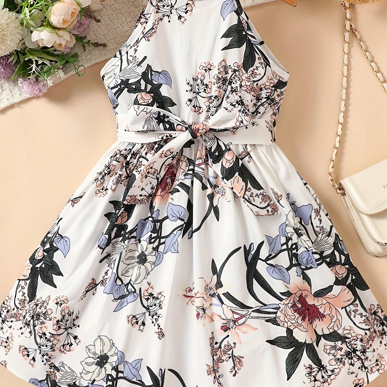Toddler Girls Floral Princess Halter Dress for Party Beach Vacation