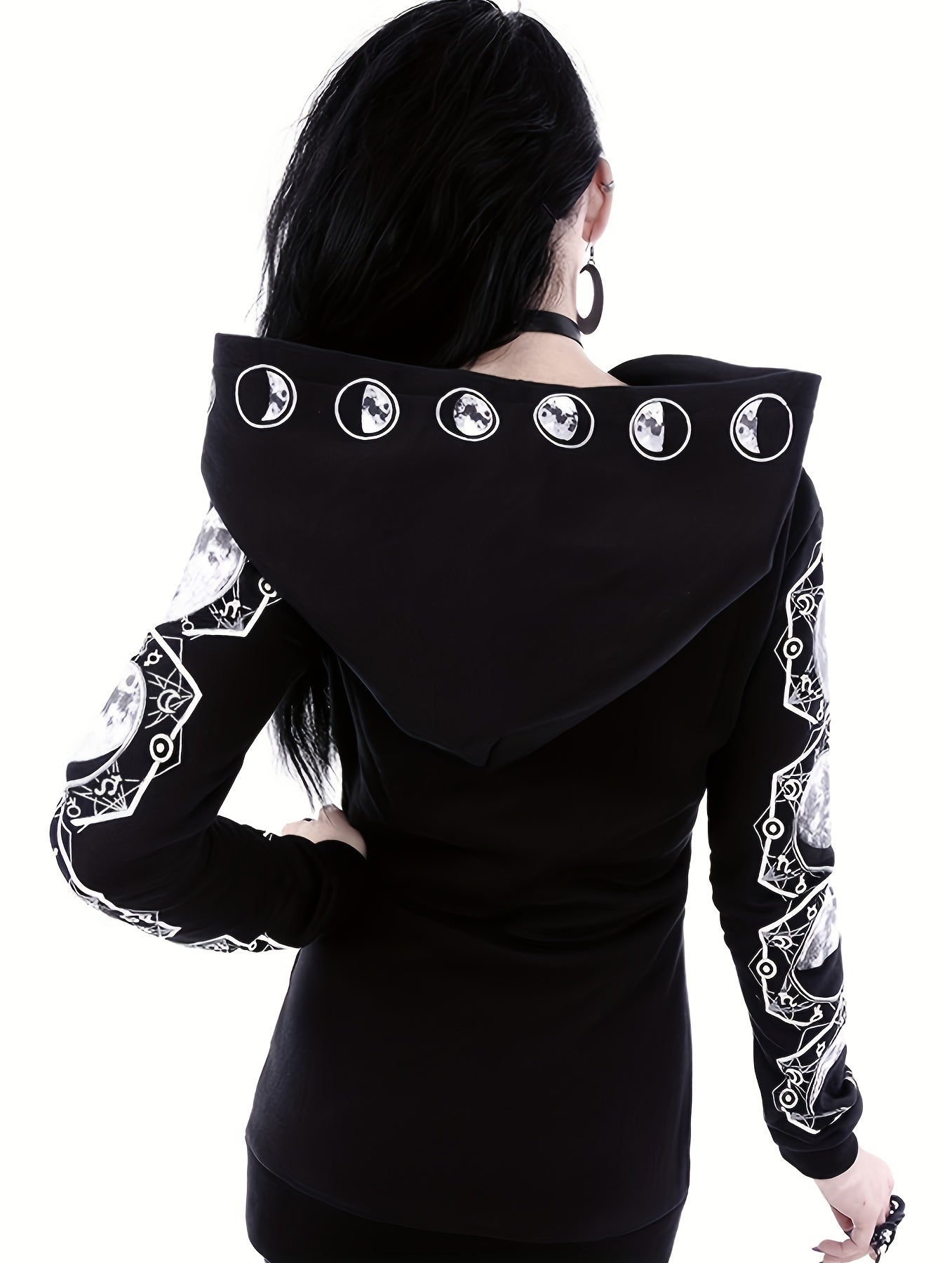 Moon Hoodie Large Hooded Zip Pocket Sweater Casual Tops Women's Clothing