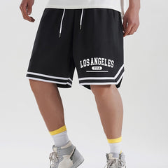 LA Striped Athletic Basketball Drawstring Shorts