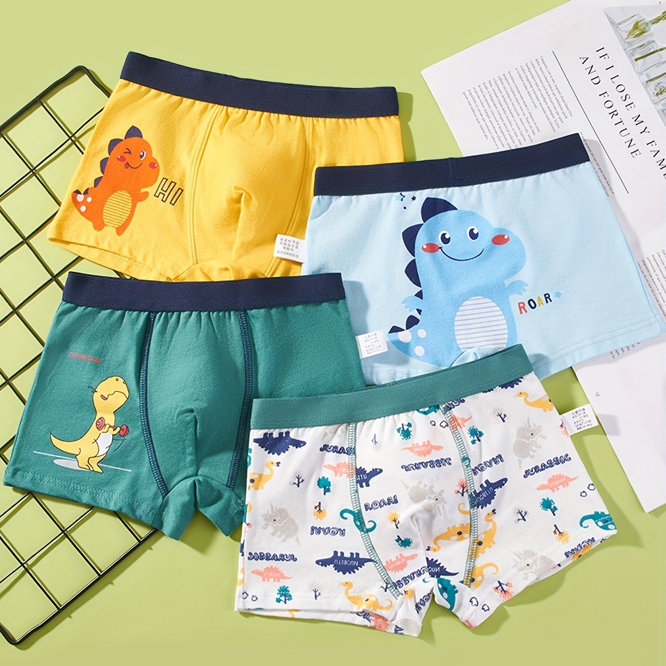 4pcs Boys Dinosaur Boxer Briefs Soft Breathable Underwear