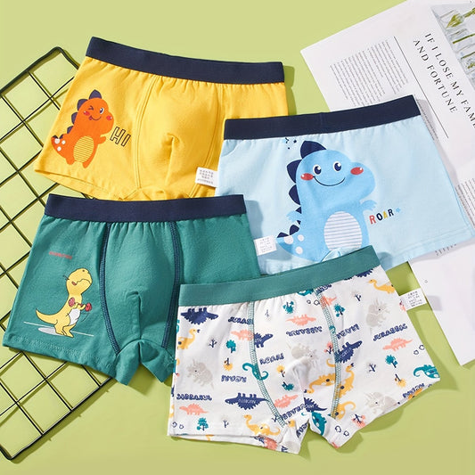 4pcs Boys Dinosaur Boxer Briefs Soft Breathable Underwear