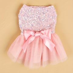 Pet Sequin Bow Mesh Dress for Special Occasion