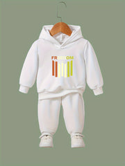 2pcs Girls Hoodies Jogger Pants Set Sports Outfit Freedom Print