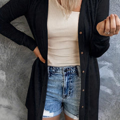 Vintage Collarless Knitted Cardigan Women's Clothing