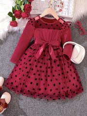 Toddler Girls Polka Dot Tutu Princess Dress Stitching Tulle Dress