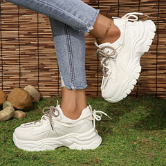 Women's Chunky Mesh Sneakers Lace-Up Sports Shoes Non-Slip Walking Shoes