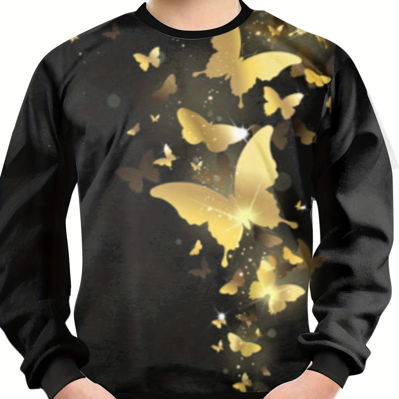 Teens 3D Golden Butterfly Print Sweatshirt Kids Casual Pullover