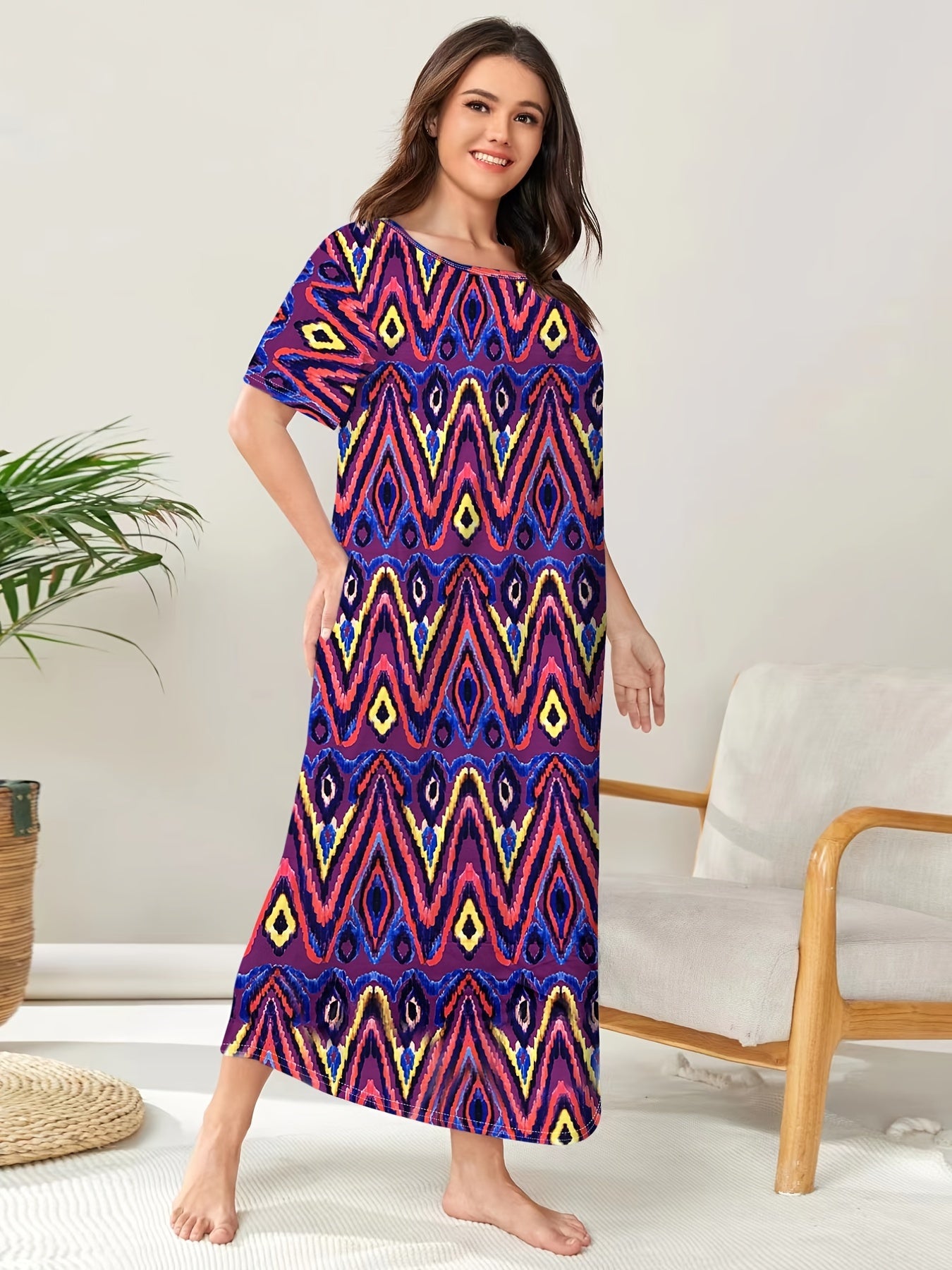 Casual Loungewear Dress Women's Plus Allover Print Short Sleeve