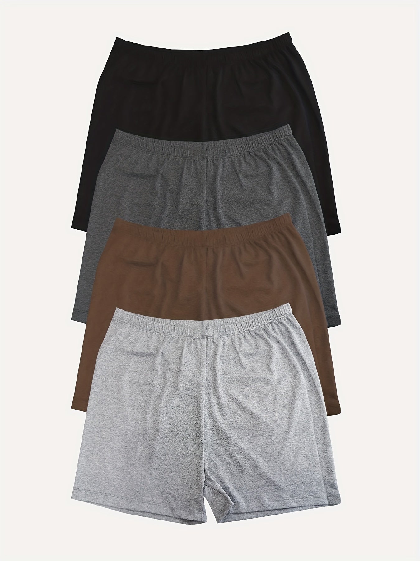 4 Pack Plus Size Sports Shorts Set Women's Plus Solid High Rise Shorts