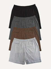 4 Pack Plus Size Sports Shorts Set Women's Plus Solid High Rise Shorts