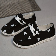 Women's Cartoon Print Canvas Shoes Lightweight Low Top Lace Up Shoes