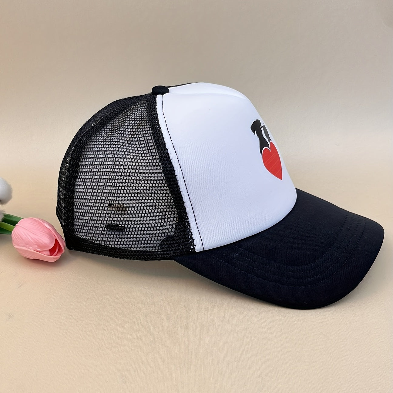 Puppy Heart Print Trucker Hat Lightweight Breathable Baseball Cap