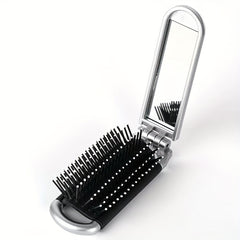 2-In-1 Foldable Hair Brush & Mirror - Compact Portable Hair Comb